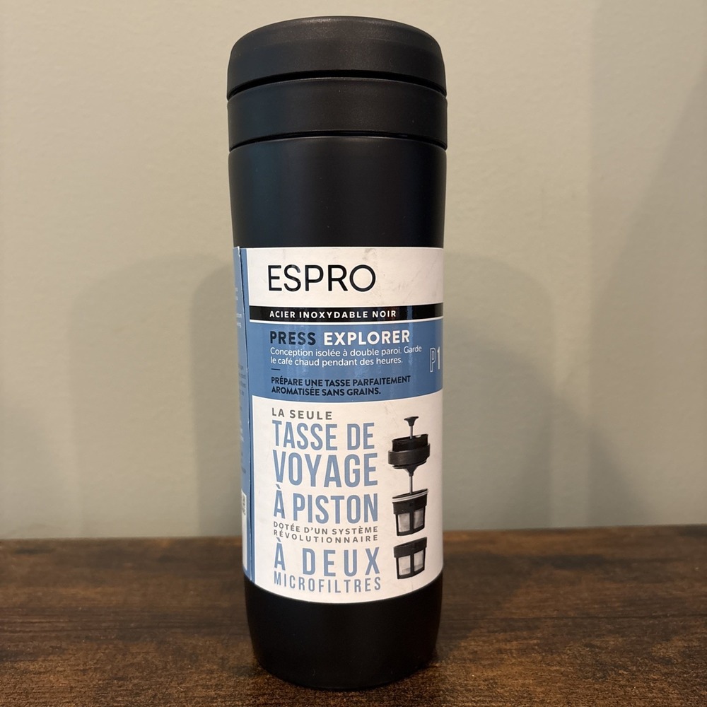 NWT ESPRO Press Explorer P1 12oz Black Stainless Travel Press Dual Filter Camp